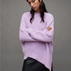 All saints Selena Asymmetrical Wool Blend Sweater in Lilac Haze